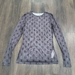 Missguided Gray Logo Mesh Long Sleeve Top Size M